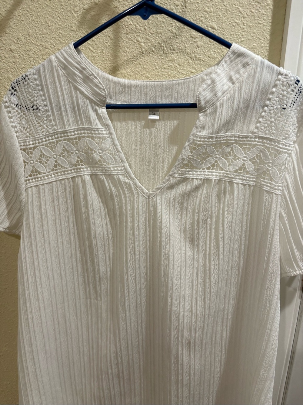 Women's White Lace Yoke V-Neck Top